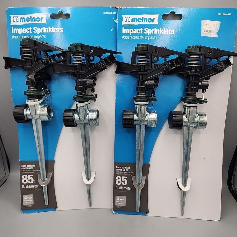 Melnor 4 Lawn & Garden Impact Sprinklers Metal Spike 85 FT Diameter 308-593 New
